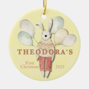 Stuffed Animal Rabbit Baby's First  Ceramic Ornament