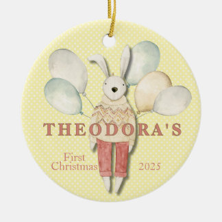 Stuffed Animal Rabbit Baby's First  Ceramic Ornament