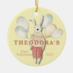 Stuffed Animal Rabbit Baby's First  Ceramic Ornament