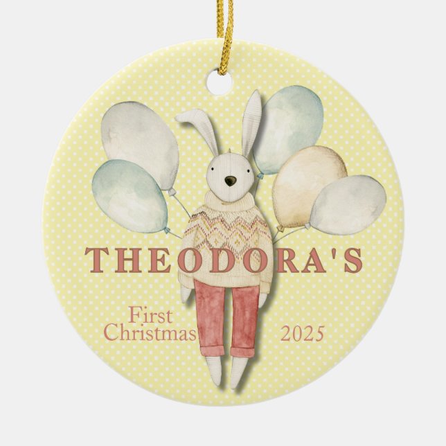 Stuffed Animal Rabbit Baby's First  Ceramic Ornament (Front)