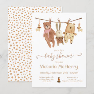 Stuffed Animals Boho Clothesline Baby Shower Invitation
