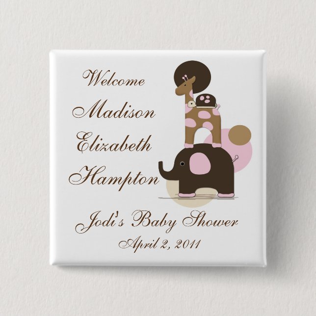 Stuffed Animals in Pink Personalized Button (Front)