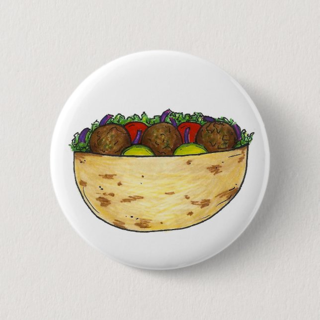 Stuffed Falafel Pita Sandwich Mediterranean Food 2 Inch Round Button (Front)