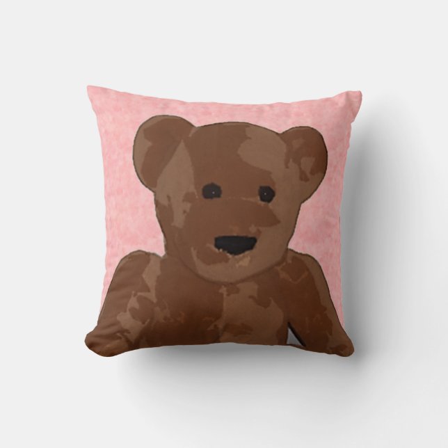 Stuffed Teddy Bear in Pink Throw Pillow (Front)