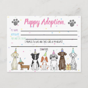 Stuffed Toy Puppy Adoption Card for Party Favor
