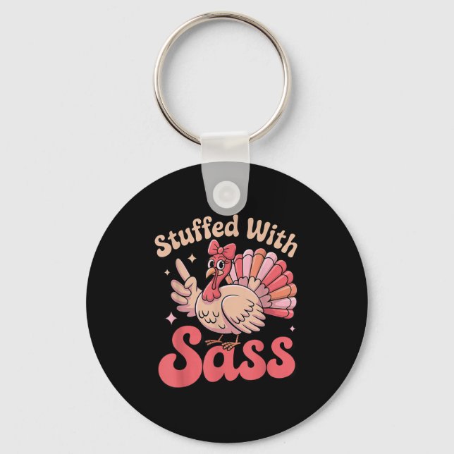 Stuffed With S Turkey Cute Nk Coquette Thanksgivin Keychain (Front)