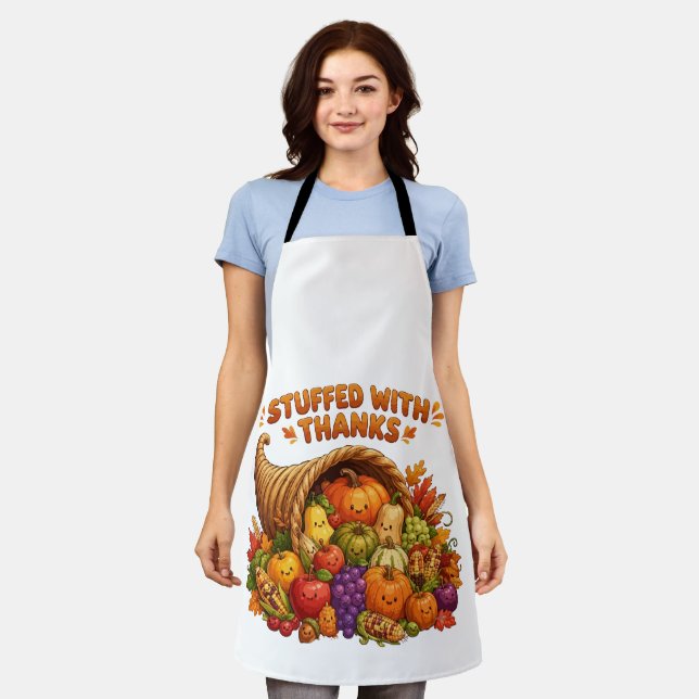 Stuffed With Thanks Cute Thanksgiving Cornucopia D Apron (Worn)