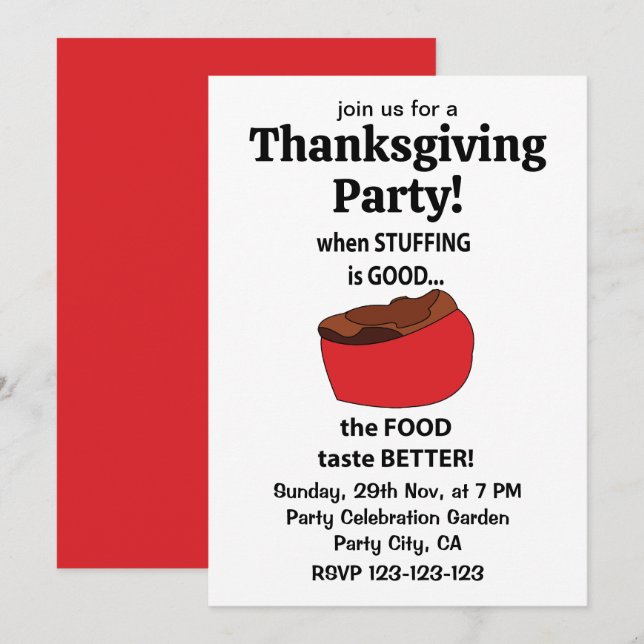 Stuffing Food Stuffing Thanksgiving Party Invitation (Front/Back)