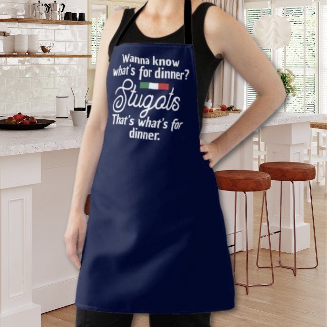 Stugots Funny Italian Navy Apron (Funny Italian Apron in Navy. "Wanna Know What's For Dinner? STUGOTS. That's What's for dinner.)
