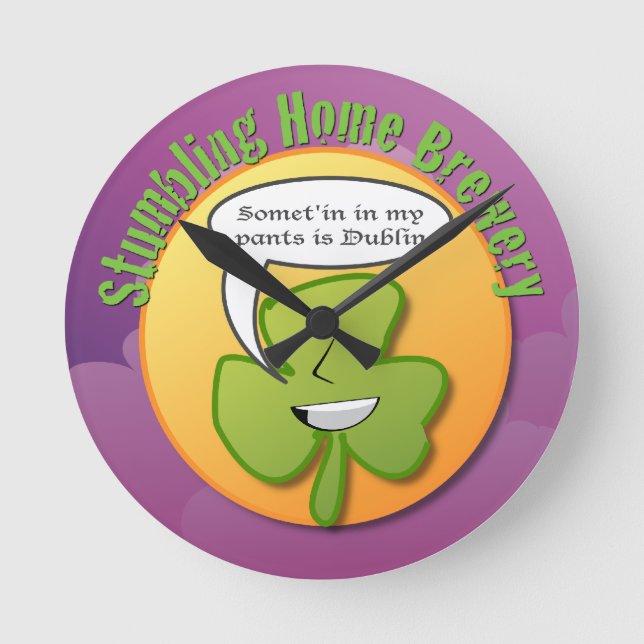 Stumbling Home Brewery Slurring Shamrock Round Clock (Front)