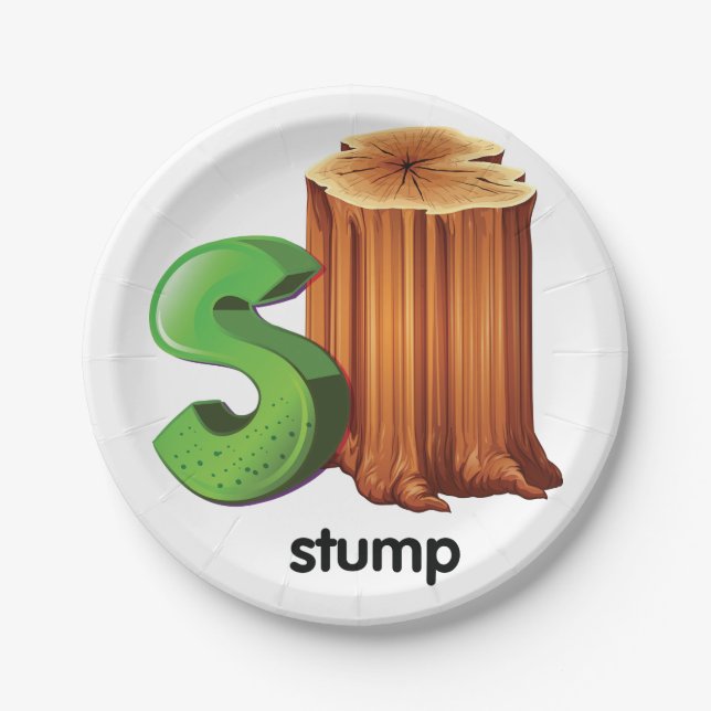 Stump Alphabet Letter S Fun Tree Stump Art  Paper Plate (Front)