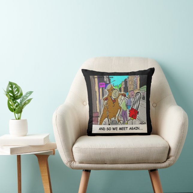 Stumped: Chainsaw Vs Tree funny comic Throw Pillow (Chair)