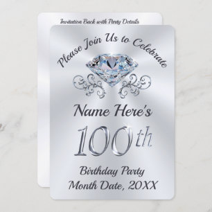 Stunning, 100th Birthday Party Invitations