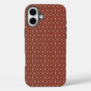 Stunning 3D Effects: White Cubes on Brick-Red iPhone 16 Plus Case