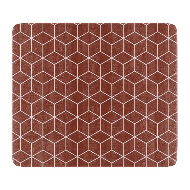 Stunning 3D Effects: White Cubes on Brick-Red  Cutting Board (Front)