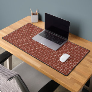 Stunning 3D Effects: White Cubes on Brick-Red Desk Mat