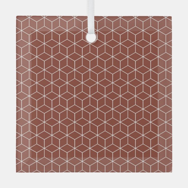 Stunning 3D Effects: White Cubes on Brick-Red  Glass Ornament (Front)