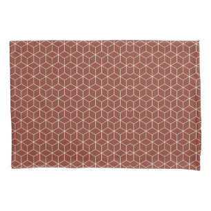 Stunning 3D Effects: White Cubes on Brick-Red Pillowcase