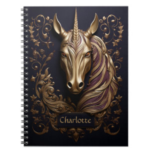 Stunning 3D Golden Unicorn Personalized Notebook