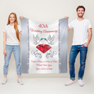 Stunning 40 year Anniversary Gift for Wife, Ruby Fleece Blanket