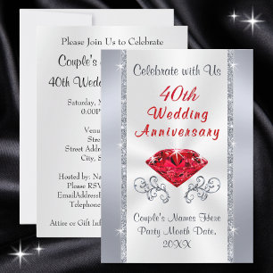 Stunning 40th Ruby Wedding Anniversary Invitations