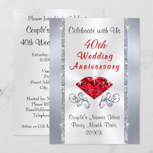 Stunning 40th Ruby Wedding Anniversary Invitations