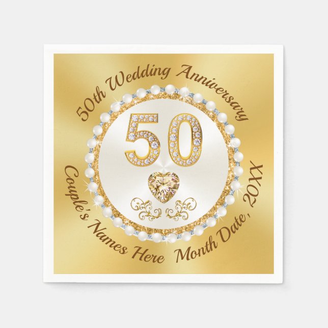 Stunning, 50th Anniversary Napkins, 3 Sizes BULK Napkin (Front)
