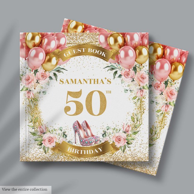 Stunning 50th Birthday Boho Flowers Guest Book (Stunning 50th Birthday Boho Flowers Guest Book)