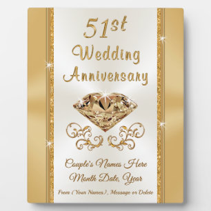 Stunning 51st Wedding Anniversary Gift for Couple Plaque