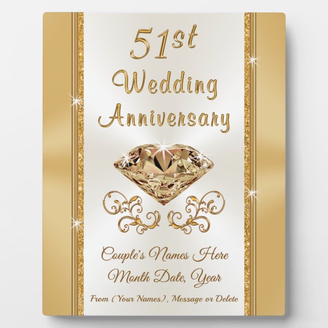 Stunning 51st Wedding Anniversary Gift for Couple Plaque (Front)