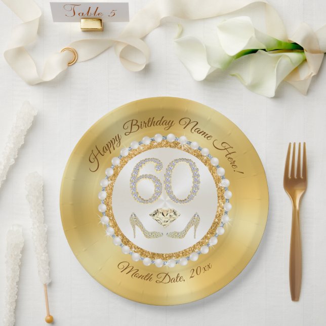 Stunning, 60th Birthday Paper Plates, Personalized Plate (Wedding)