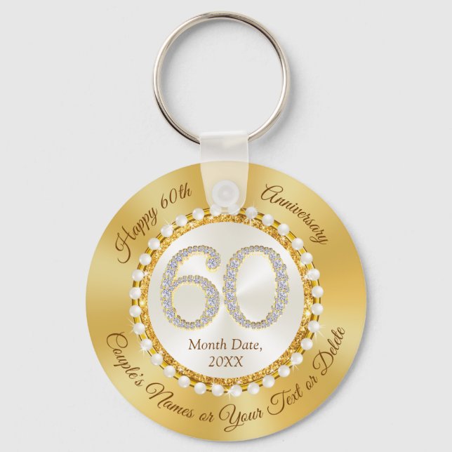 Stunning, 60th Wedding Anniversary Favours Keychain (Front)
