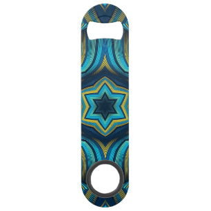 Stunning Abstract Blue and Yellow Mandala Art Bar Key