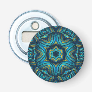 Stunning Abstract Blue and Yellow Mandala Art Bottle Opener