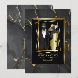 Stunning Add Photo Elegant Black and Gold Marble Invitation