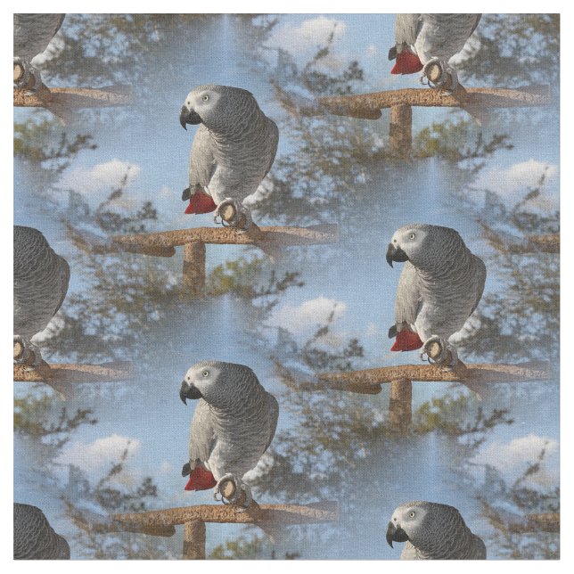 Stunning African Grey Parrot Fabric (Close Up)