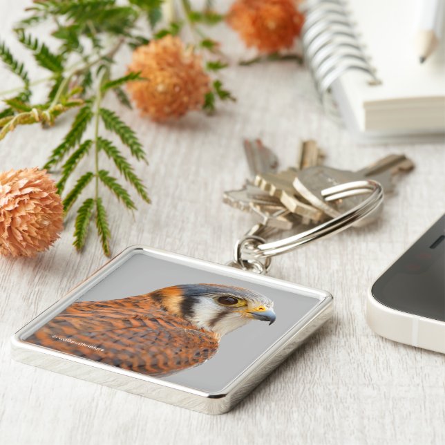 Stunning American Kestrel Sparrowhawk Falcon Keychain (Side)