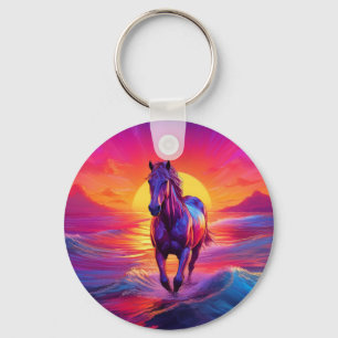 Stunning Artwork of Horse at Sunset Keychain