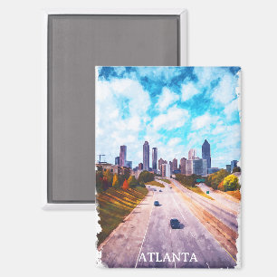 Stunning Atlanta Georgia Travel Skyline Watercolor Magnet