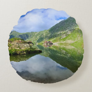 Stunning Balea Lake Romania – Alpine Photography Round Pillow