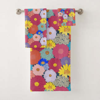 Stunning, Beautiful Colourful Flowers Bath Towel Set
