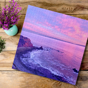 Stunning Beautiful Pink Purple Ocean Sunset Photo Jigsaw Puzzle