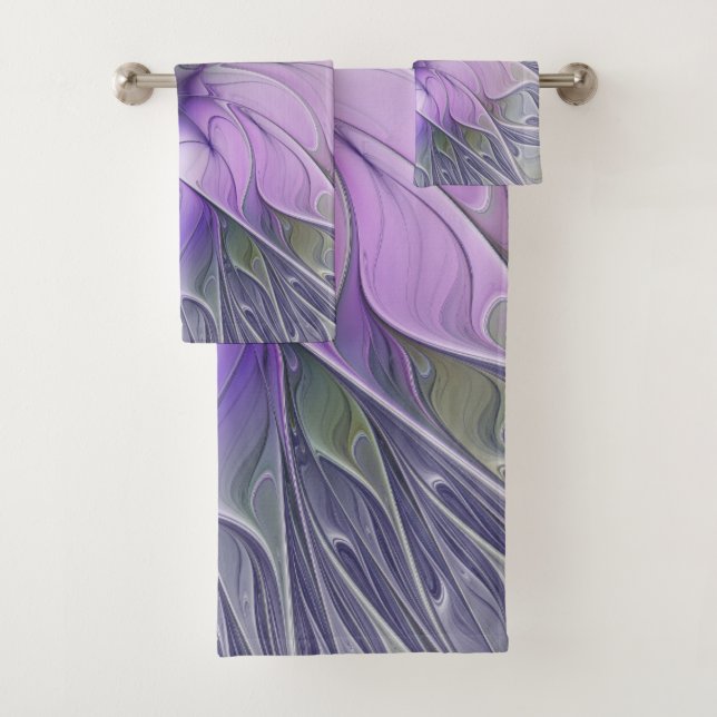 Stunning Beauty Modern Abstract Fractal Art Flower Bath Towel Set (Insitu)