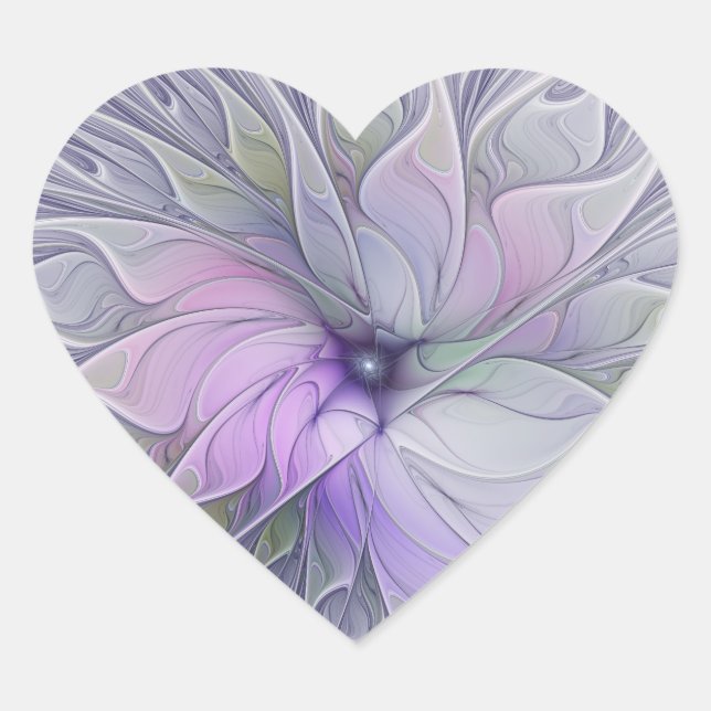 Stunning Beauty Modern Abstract Fractal Art Flower Heart Sticker (Front)