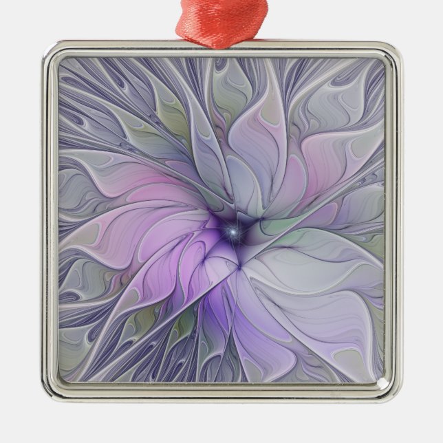 Stunning Beauty Modern Abstract Fractal Art Flower Metal Ornament (Front)