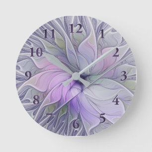 Stunning Beauty Modern Abstract Fractal Art Flower Round Clock