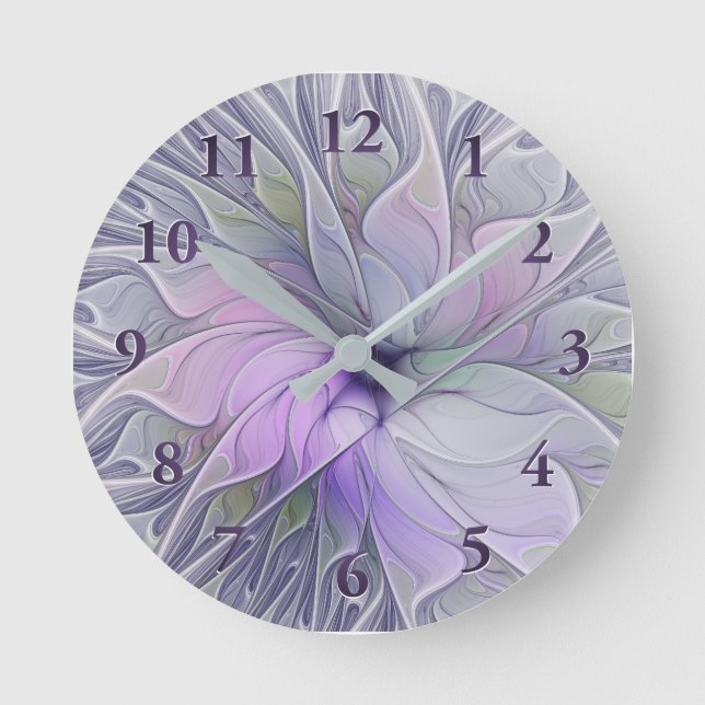 Stunning Beauty Modern Abstract Fractal Art Flower Round Clock (Front)