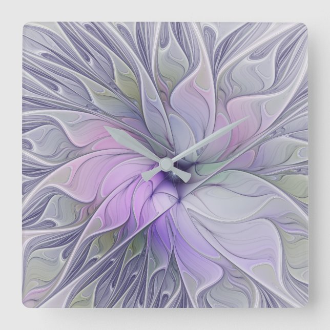 Stunning Beauty Modern Abstract Fractal Art Flower Square Wall Clock (Front)