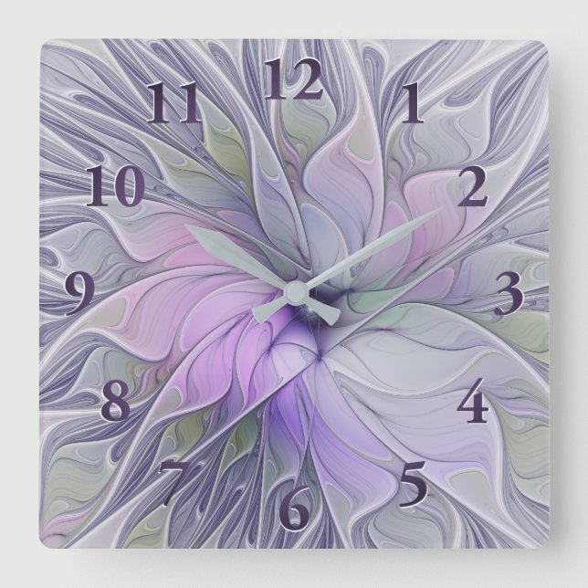 Stunning Beauty Modern Abstract Fractal Art Flower Square Wall Clock (Front)