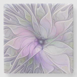Stunning Beauty Modern Abstract Fractal Art Flower Stone Coaster
